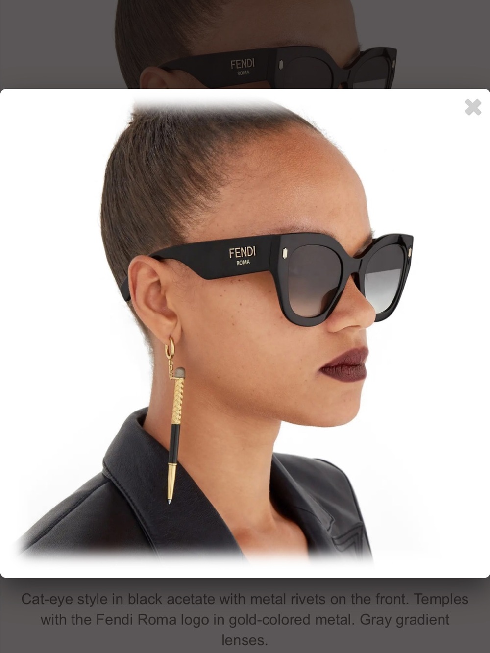 Fendi Black Cat-Eye Sunglasses with Gray Gradient Lenses and Gold Logo